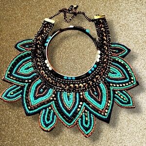2 Pc Vintage Handmade Beaded Boho Bib Necklace and Bracelet Set